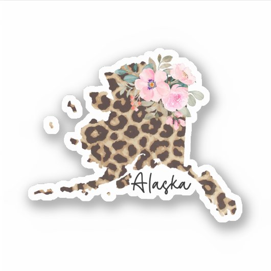Alaska State Leopard print met bloemen Sticker (Voorkant)