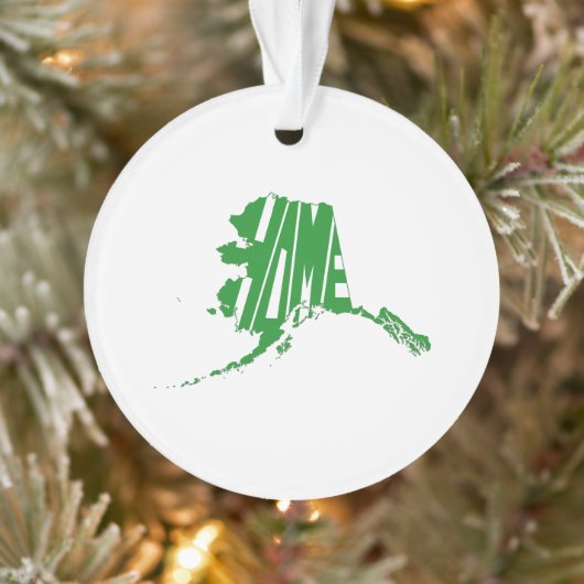 Alaska State Shape Home Word Art Green Ornament (Boom)