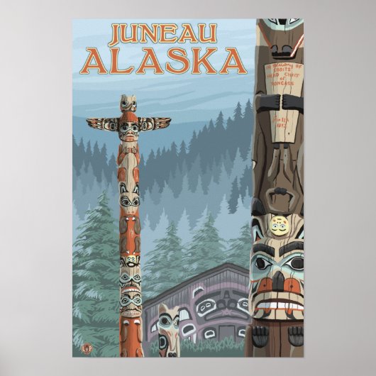 Alaska Totem Poles - Juneau, Alaska Poster (Voorkant)