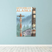 Alaska Totem Poles - Ketchikan, Alaska Canvas Afdruk (Insitu (Houten vloer))