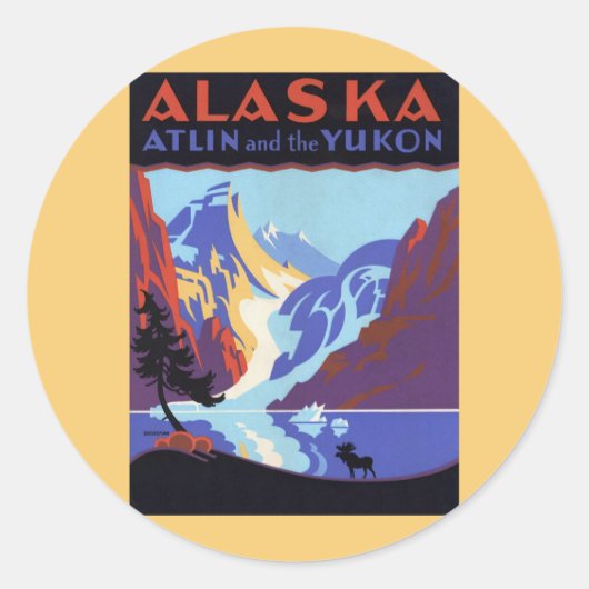 Alaska Travel Poster, Atlin en de Yukon Ronde Sticker (Voorkant)
