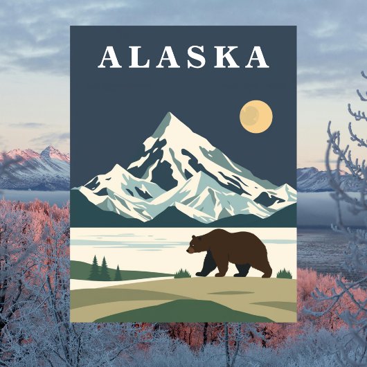 Alaska Vintage Travel Grizzly Bear Briefkaart