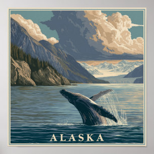 Alaska Walvis Doorbreekt Oppervlak Poster
