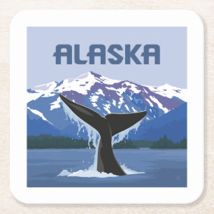 Alaska Walvissprookje Vierkante Kartonnen Onderzetter