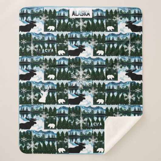 Alaska Waterverf bergen Landschap Med Sherpa Deken (Voorkant)