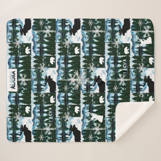 Alaska Waterverf bergen Landschap Med Sherpa Deken (Voorkant (horizontaal))