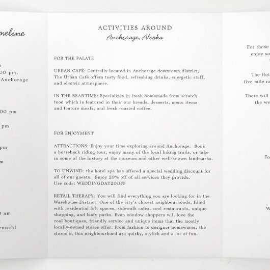 Alaska Wedding Welcome Letter & Itinerary Drieluik Programma (Binnenkant midden)