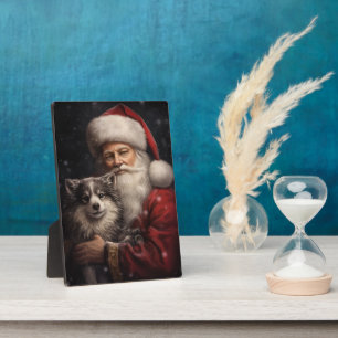 Alaskaanse Malamute met Kerstman Kerstmis Fotoplaat