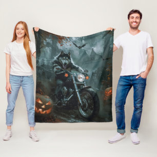 Alaskaanse Malamute Rijdt op Motorfiets Halloween Fleece Deken