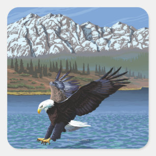 AlaskaBald Eagle Vintage Travel Poster Vierkante Sticker