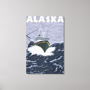 AlaskaCrab Boat Vintage Travel Poster Canvas Afdruk