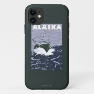 AlaskaCrab Boat Vintage Travel Poster iPhone 11 Hoesje