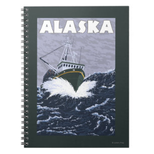 AlaskaCrab Boat Vintage Travel Poster Notitieboek