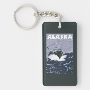 AlaskaCrab Boat Vintage Travel Poster Sleutelhanger