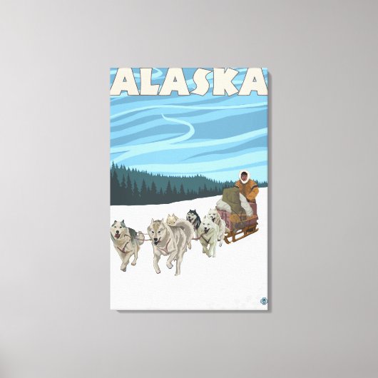 AlaskaDogsledding Vintage Travel Poster Canvas Afdruk (Voorkant)