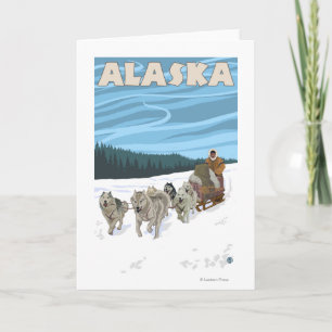 AlaskaDogsledding Vintage Travel Poster Feestdagen Kaart