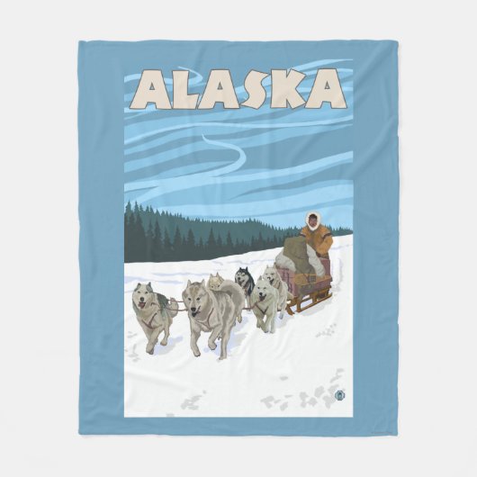 AlaskaDogsledding Vintage Travel Poster Fleece Deken (Voorkant)