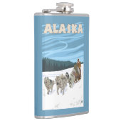 AlaskaDogsledding Vintage Travel Poster Heupfles (Rechts)