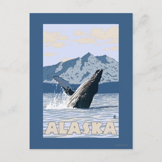 AlaskaHumpback Whale Vintage Travel Poster Briefkaart (Voorkant)