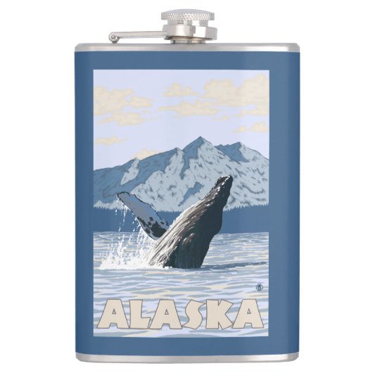 AlaskaHumpback Whale Vintage Travel Poster Heupfles (Voorkant)