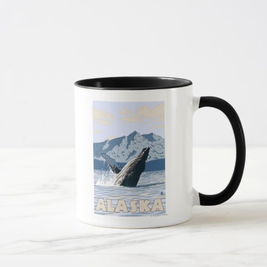 AlaskaHumpback Whale Vintage Travel Poster Mok (Rechts)