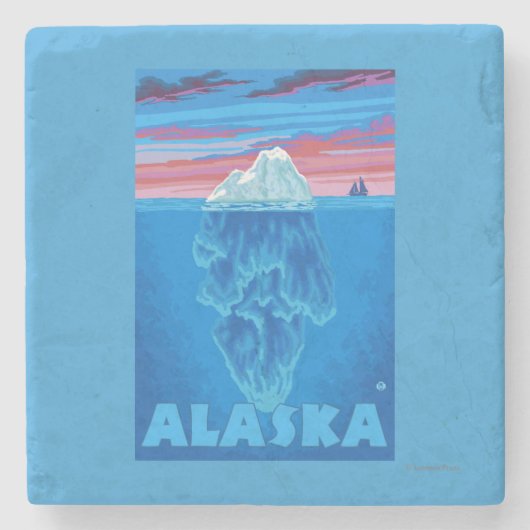 AlaskaIceberg Vintage Travel Poster Stenen Onderzetter (Voorkant)