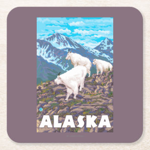 AlaskaMountain Goats Vintage Travel Poster Vierkante Kartonnen Onderzetter