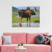 Alaskan Bull Moose in Schilderachtig Marsh Photo D Canvas Afdruk (Insitu (Woonkamer))