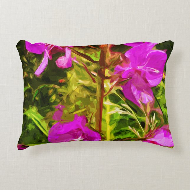 Alaskan Fireweed Pink Wildflower Abstract Accent Kussen (Voorkant)