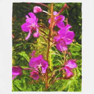 Alaskan Fireweed Pink Wildflower Abstract Fleece Deken