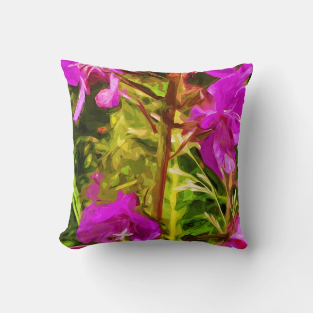 Alaskan Fireweed Pink Wildflower Abstract Kussen (Voorkant)
