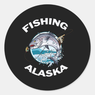 Alaskan Fish Alaska's Wilde zalm Souvenir Vist Ronde Sticker