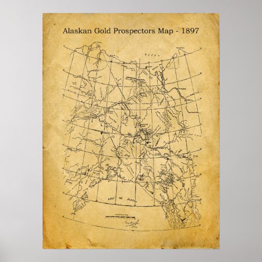 "Alaskan Gold Prospecting Map - 1897" Poster (Voorkant)