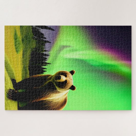 Alaskan Grizzly Beer en Green Aurora Borealis Legpuzzel (Horizontaal)