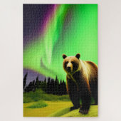 Alaskan Grizzly Beer en Green Aurora Borealis Legpuzzel (Verticaal)