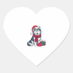 Alaskan Husky Dog Christmas Outfits Santa Hat Dog Hart Sticker