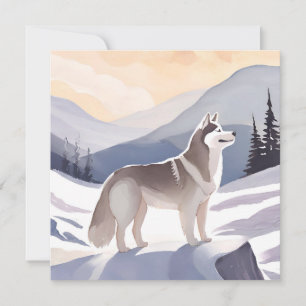 Alaskan Husky   Dog Mountain Aquarel Kaart