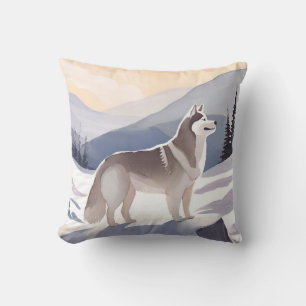 Alaskan Husky Dog Mountain Aquarel Kussen