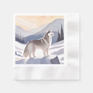 Alaskan Husky   Dog Mountain Aquarel Servet