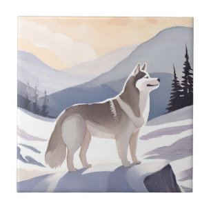 Alaskan Husky   Dog Mountain Aquarel Tegeltje