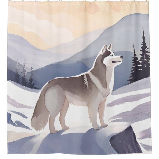 Alaskan Husky | Dog Mountain Watercolor Douchegordijn (Voorkant)