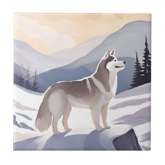Alaskan Husky | Dog Mountain Watercolor Tegeltje (Voorkant)