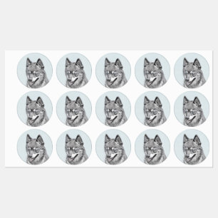 Alaskan Klee Kai Painting - Cute Original Dog Art Labels
