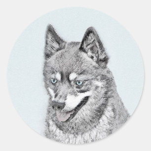 Alaskan Klee Kai Painting - Cute Original Dog Art Ronde Sticker