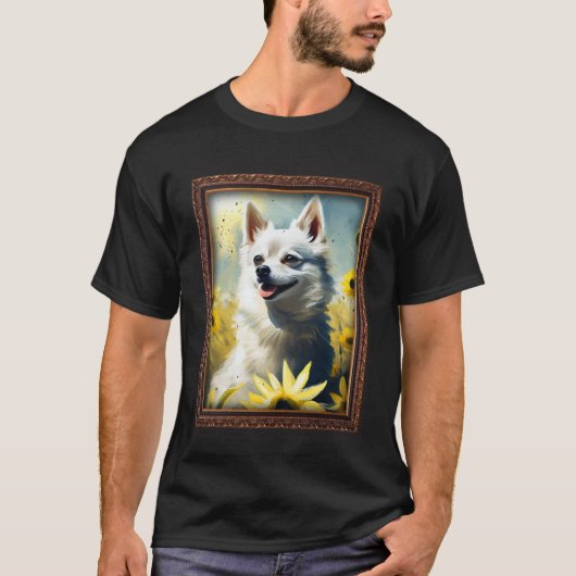 Alaskan Klee Kai Schilderen Zonnebloem Bloem Moede T-shirt (Voorkant)