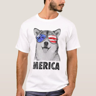 Alaskan Malamute 4e juli Merica - Amerikaanse vlag T-shirt