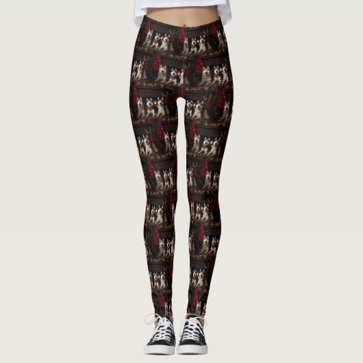 Alaskan Malamute bij de open haard Kerstmis Leggings (Voorkant)