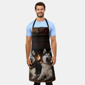 Alaskan Malamute bij de open haard Kerstmis Schort (Gedragen)