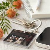 Alaskan Malamute bij de open haard Kerstmis Sleutelhanger (Voorkant Rechts)