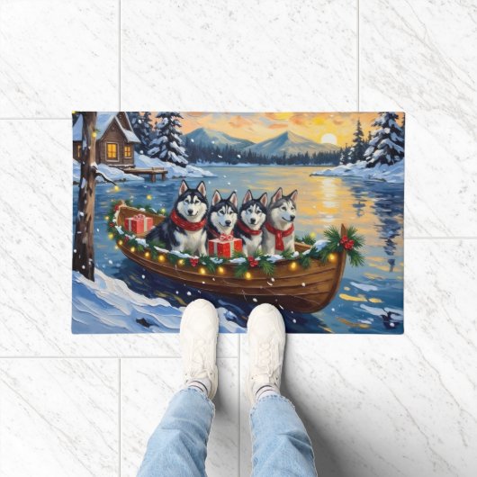 Alaskan Malamute Christmas Boat Holiday Deurmat (Binnen)